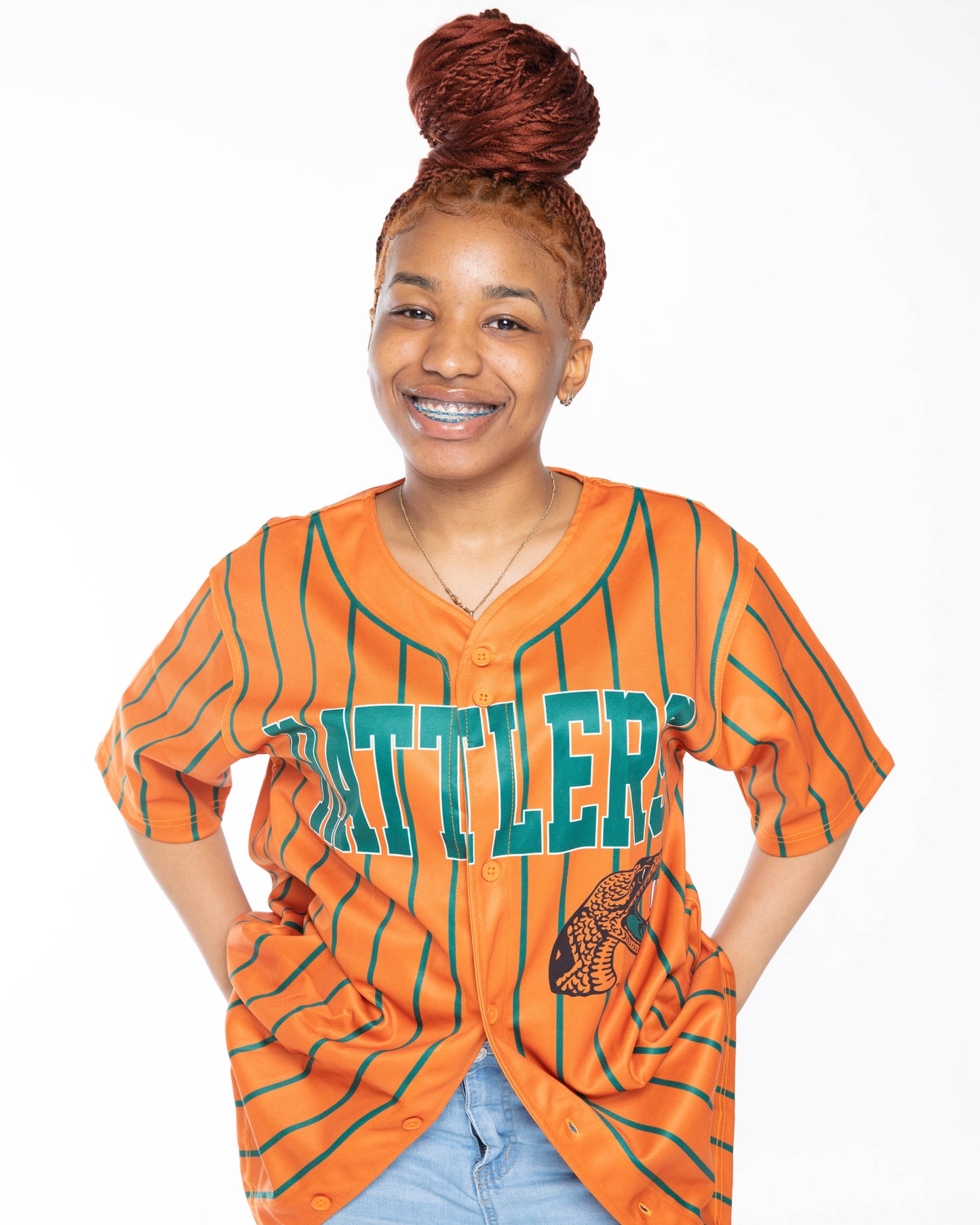 FLORIDA A&M RATTLERS PINSTRIPE BUTTON DOWN BASEBALL JERSEY