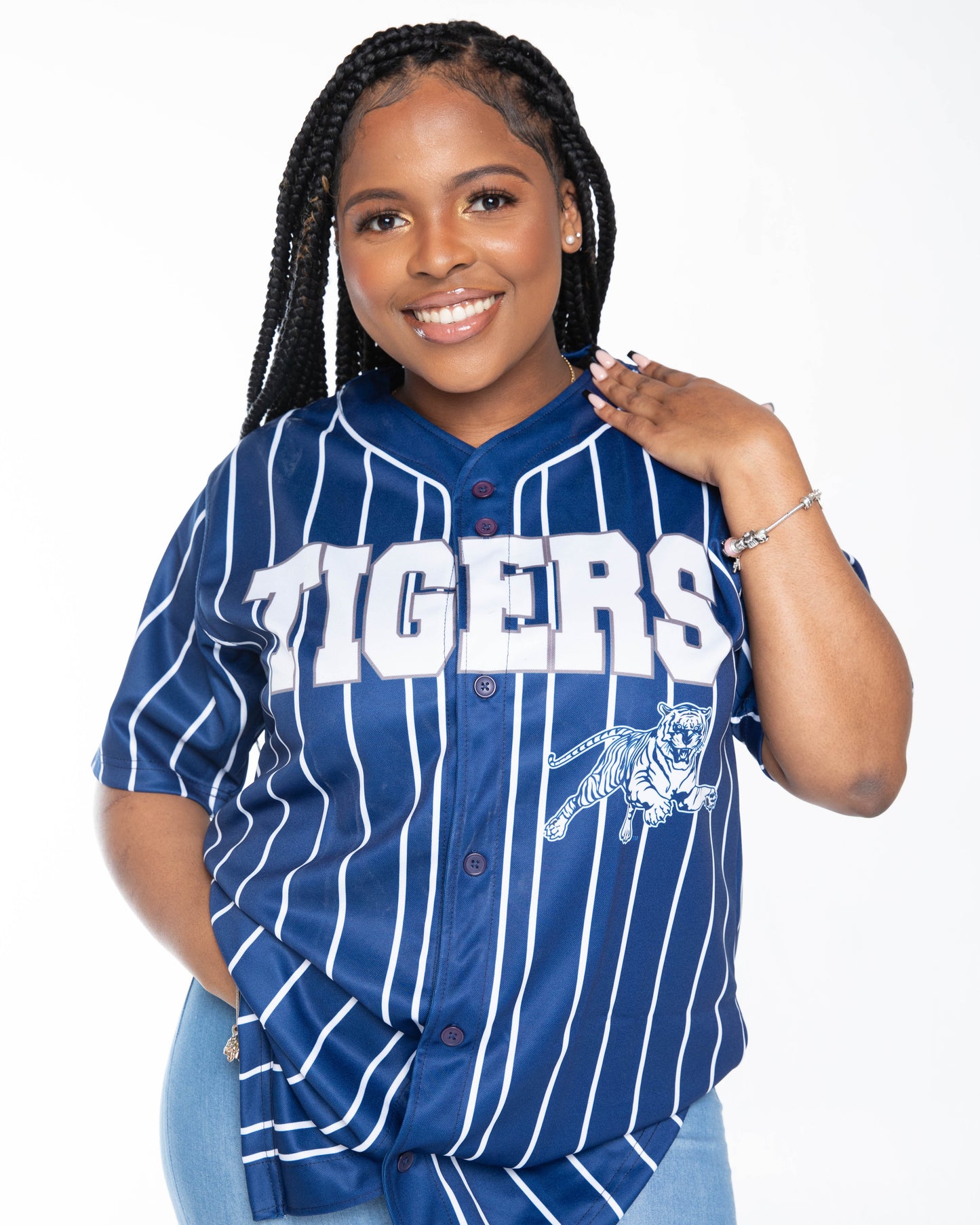 JACKSON STATE UNIVERSITY PINSTRIPE BUTTON DOWN BASEBALL JERSEY