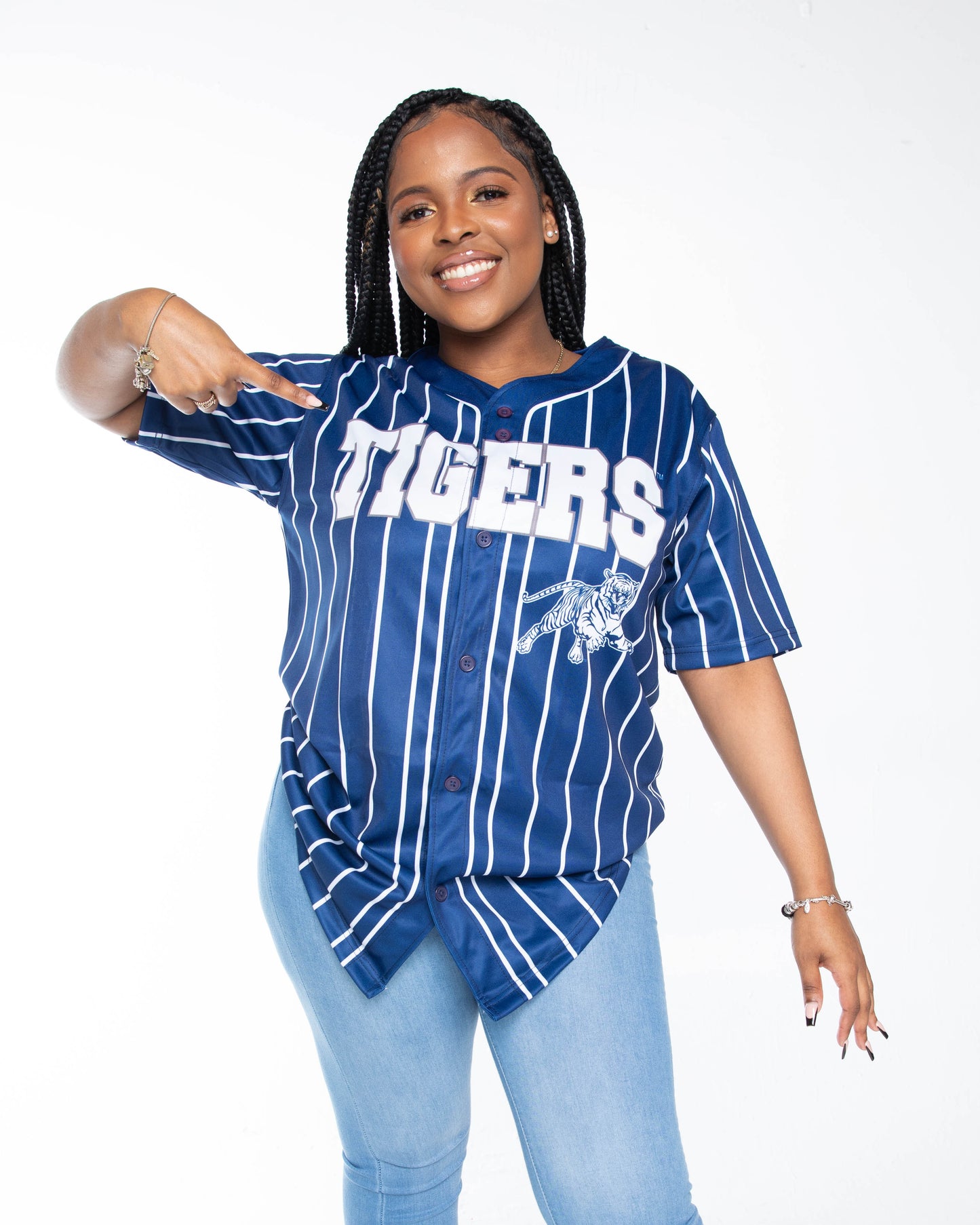 JACKSON STATE UNIVERSITY PINSTRIPE BUTTON DOWN BASEBALL JERSEY